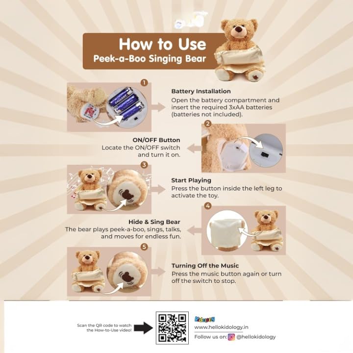 Peek-a-Boo Plush Talking & Singing Teddy Bear Toy - KidLiva