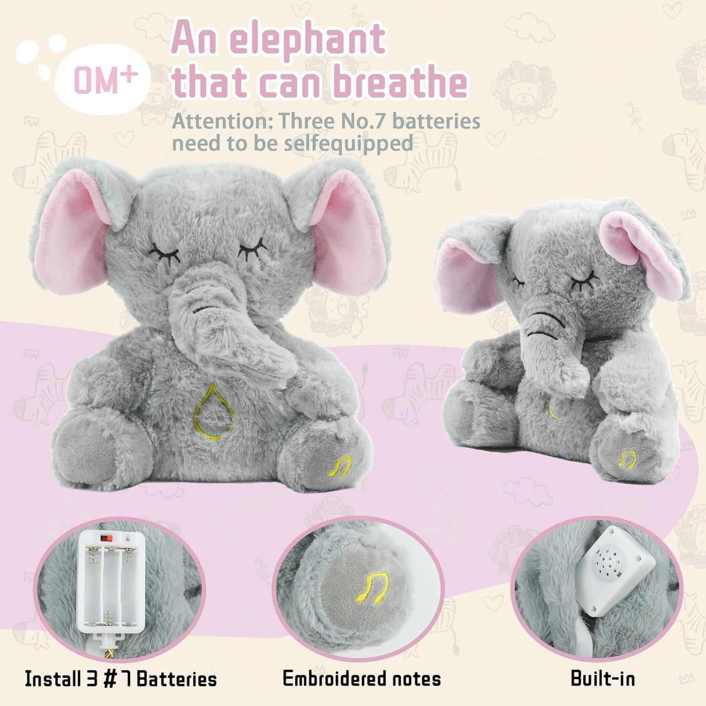 Baby Sleep Aid Breathing Elephant Plush Toy - KidLiva