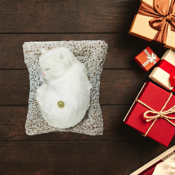 Realistic Breathing White Cat Plush Toy - KidLiva