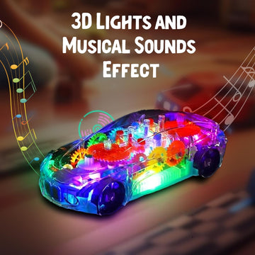 3D Flashing Light & Music Transparent Gear Car Toy - KidLiva
