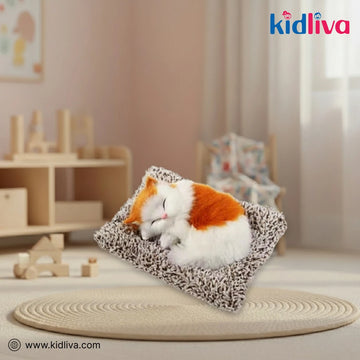 Realistic Breathing White Cat Plush Toy - KidLiva