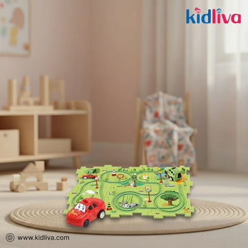 Safari Adventure Road Track Puzzle Play Mat with Toy Car - KidLiva