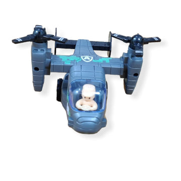 2-in-1 Transforming Military VTOL Vehicle – Gray Tilt-Rotor Airplane & Ground Vehicle - KidLiva