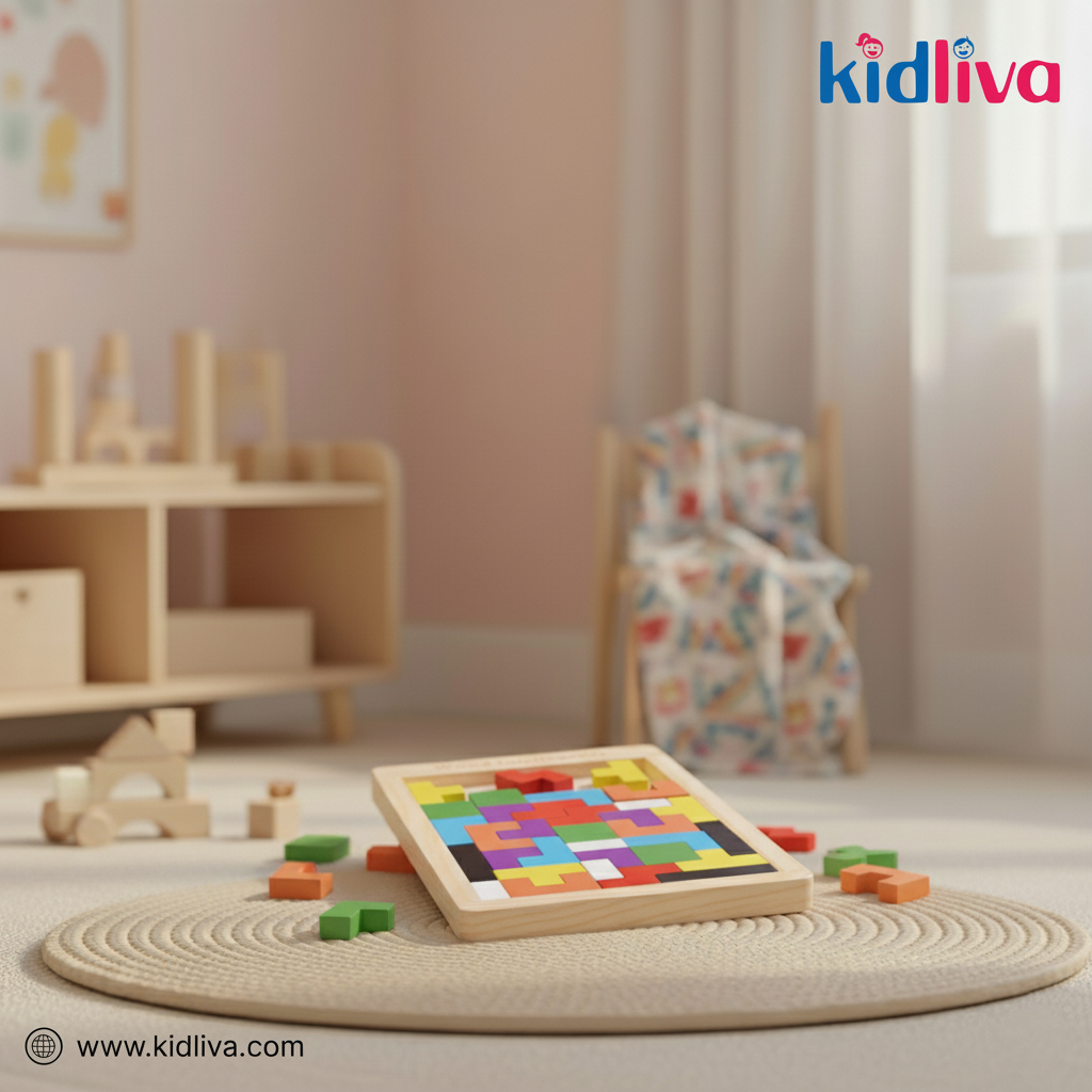 Wooden Geometric Tetris Puzzle - KidLiva