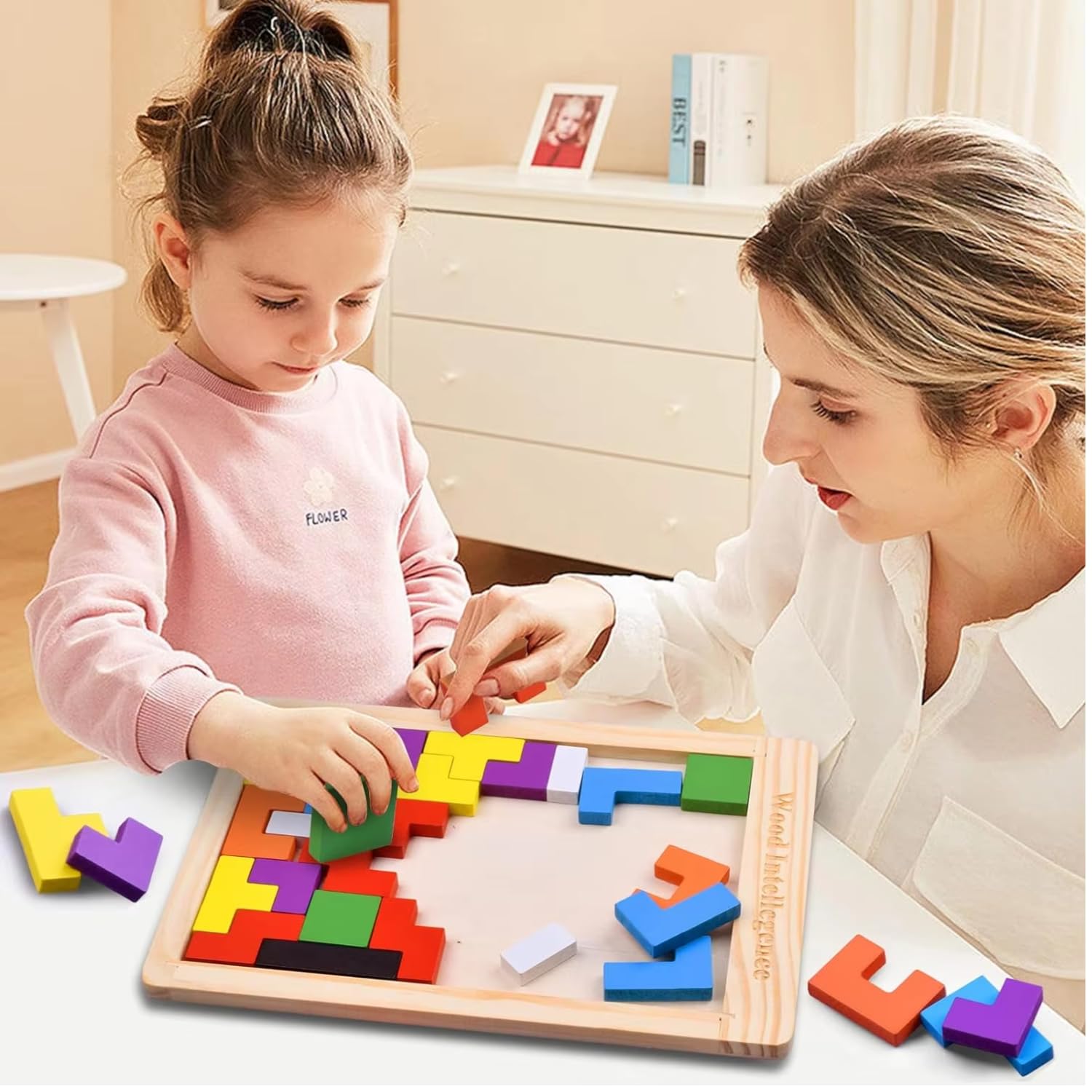 Wooden Geometric Tetris Puzzle - KidLiva