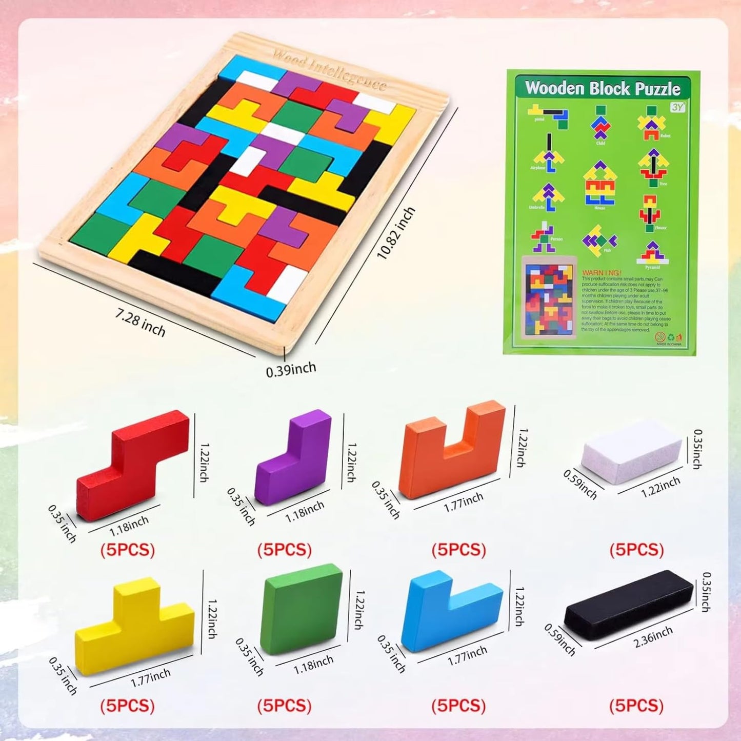 Wooden Geometric Tetris Puzzle - KidLiva