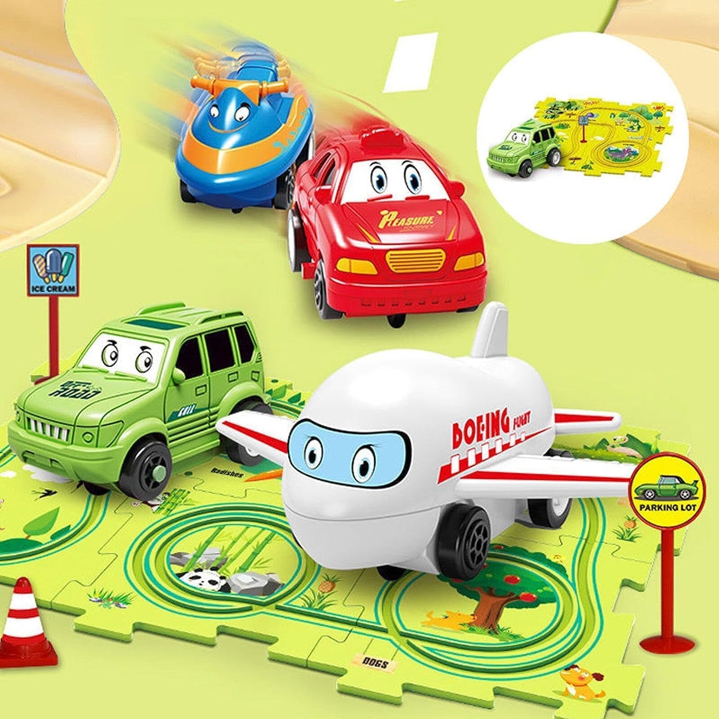 Safari Adventure Road Track Puzzle Play Mat with Toy Car - KidLiva