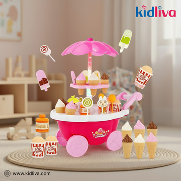 Sweet Shop Ice Cream Cart Play Set - 39 Pieces - KidLiva