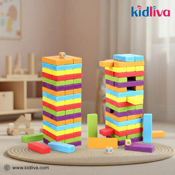 Rainbow Stacking Game – Wooden Tower Blocks - KidLiva