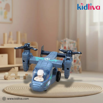 2-in-1 Transforming Military VTOL Vehicle – Gray Tilt-Rotor Airplane & Ground Vehicle - KidLiva